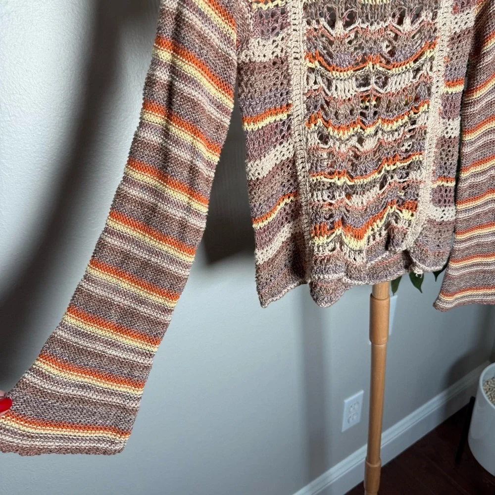Free People Phoenix Crochet Striped Bell Sleeve Boho Sweater Women’s Size Medium